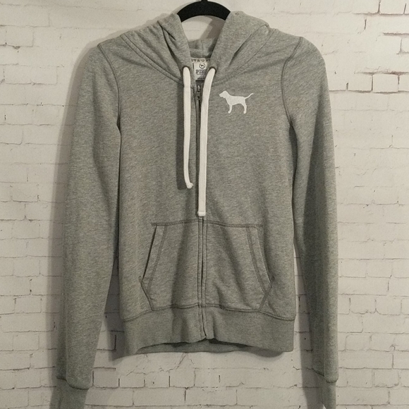 PINK Victoria's Secret Jackets & Blazers - Victoria Secret PINK Gray Hooded Jacket